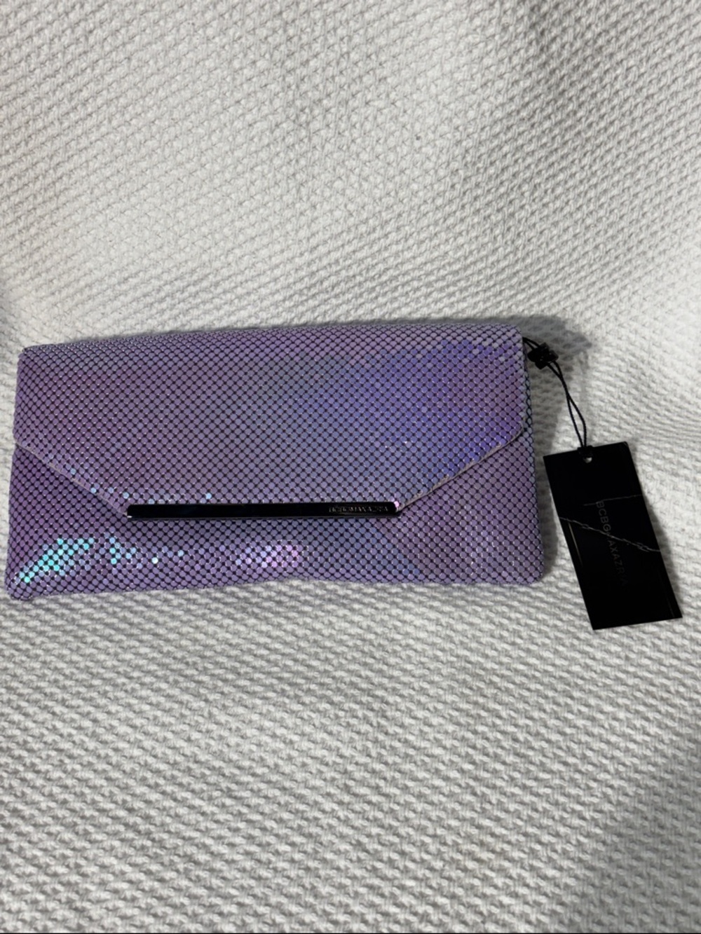 BCBG MAXAZRIA Metallic Mesh Clutch Crossbody- Lavender Iridescent NEW WITH TAG